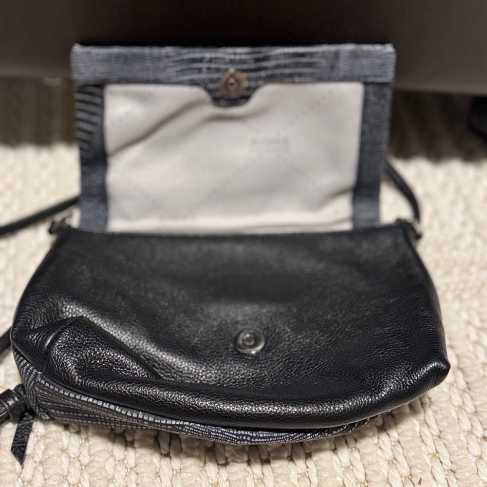 Aimee Kestenberg Black Leather Crossbody Bag - Textured Snake Print Accent - Picture 7 of 13